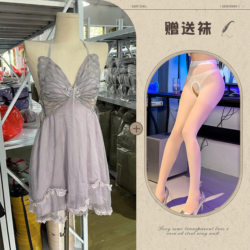 Sheer Satin Nightgown with Lace Cover