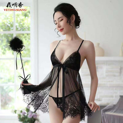 Sheer Lace Slit Nightdress