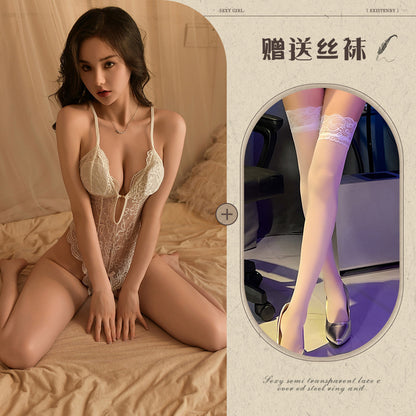 Sexy Lace Open Jumpsuit See-through Pajamas