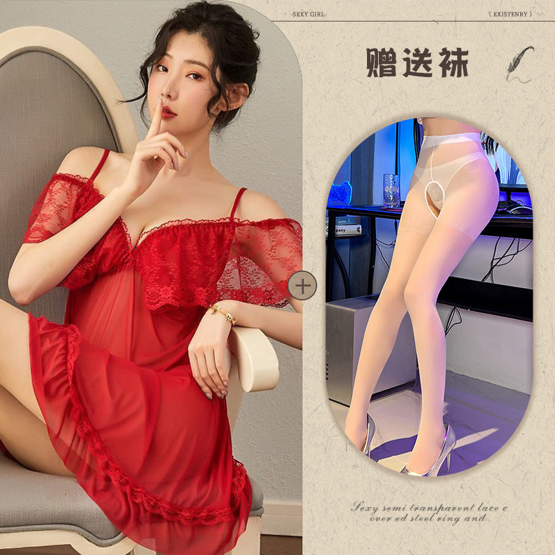 Sheer Chiffon Robe with Lace Trim