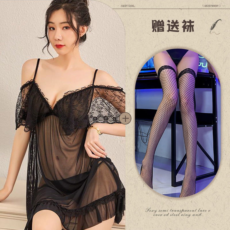 Sheer Chiffon Robe with Lace Trim