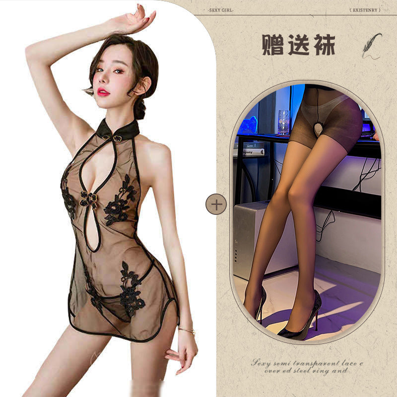 Sexy Lace Mesh Classical Embroidered Cheongsam