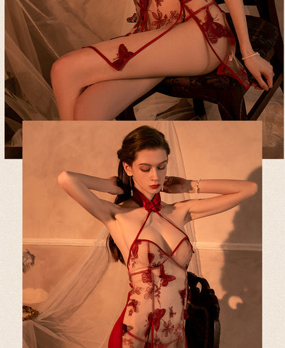 Butterfly Embroidered Qipao Lingerie Set 