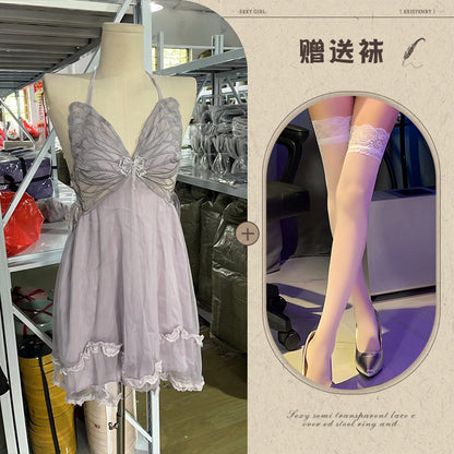 Sheer Satin Nightgown with Lace Cover