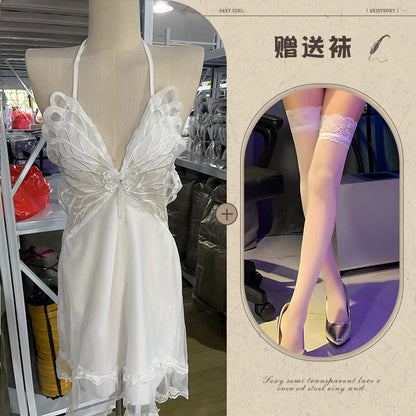 Sheer Satin Nightgown with Lace Cover