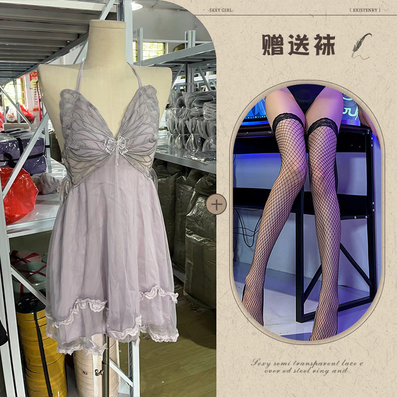 Sheer Satin Nightgown with Lace Cover