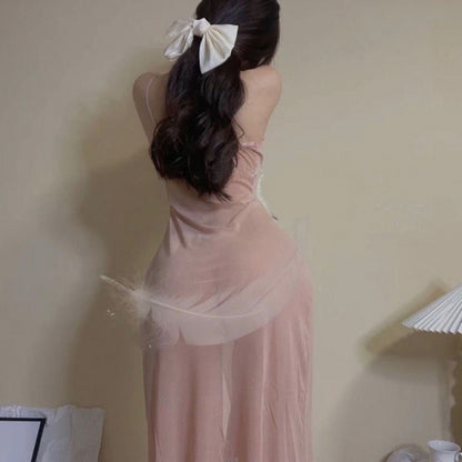 Sexy Long Dress ng Pambabaeng Transparent na Sleepwear Nightdress 