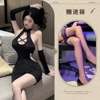 Cross-neck Qipao Set