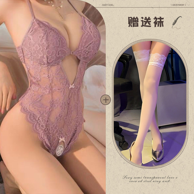 Sexy Lace Open Jumpsuit See-through Pajamas