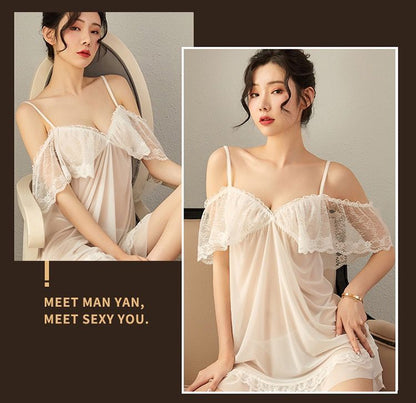 Sheer Chiffon Robe with Lace Trim