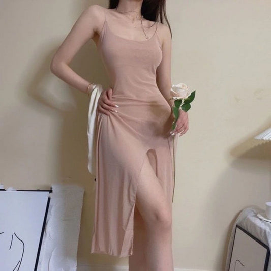Sexy Long Dress ng Pambabaeng Transparent na Sleepwear Nightdress 