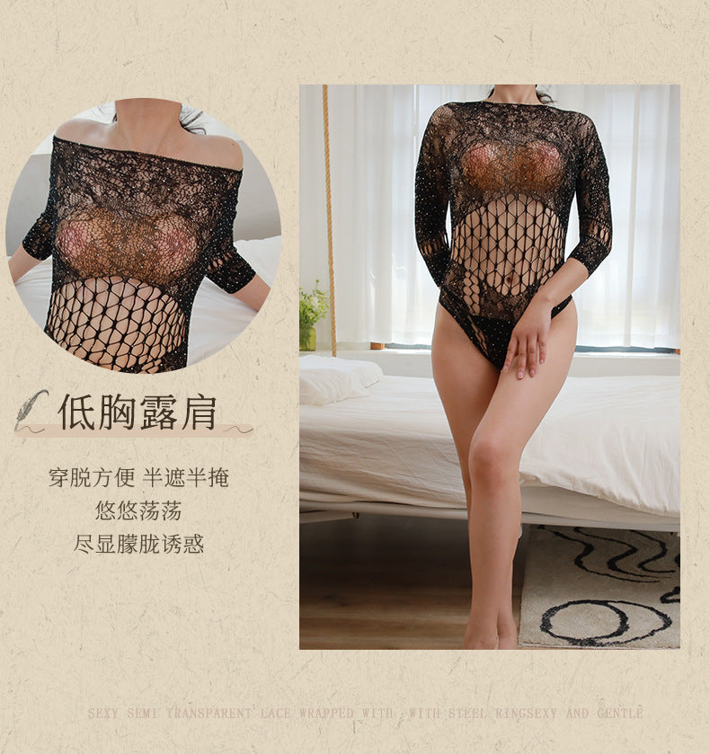 Rhinestone Garter Hollow-Out Mesh Dress