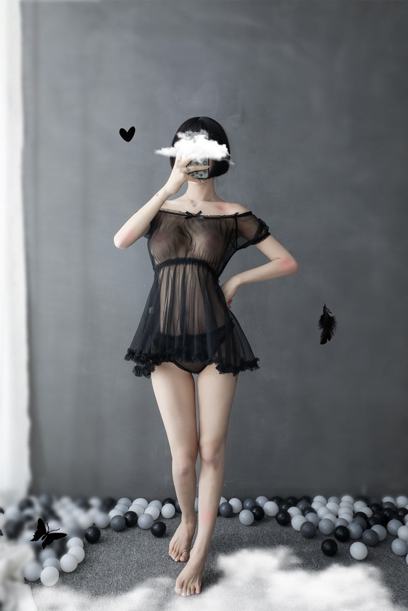 Sheer Off-shoulder Gown