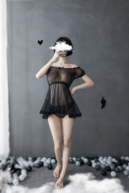 Sheer Off-shoulder Gown