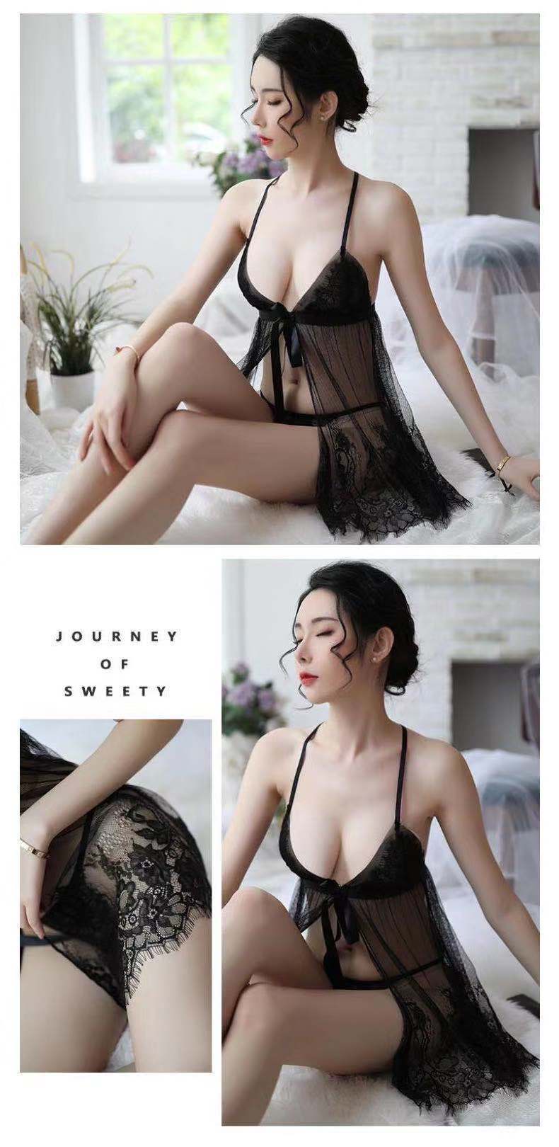 Sheer Lace Slit Nightdress