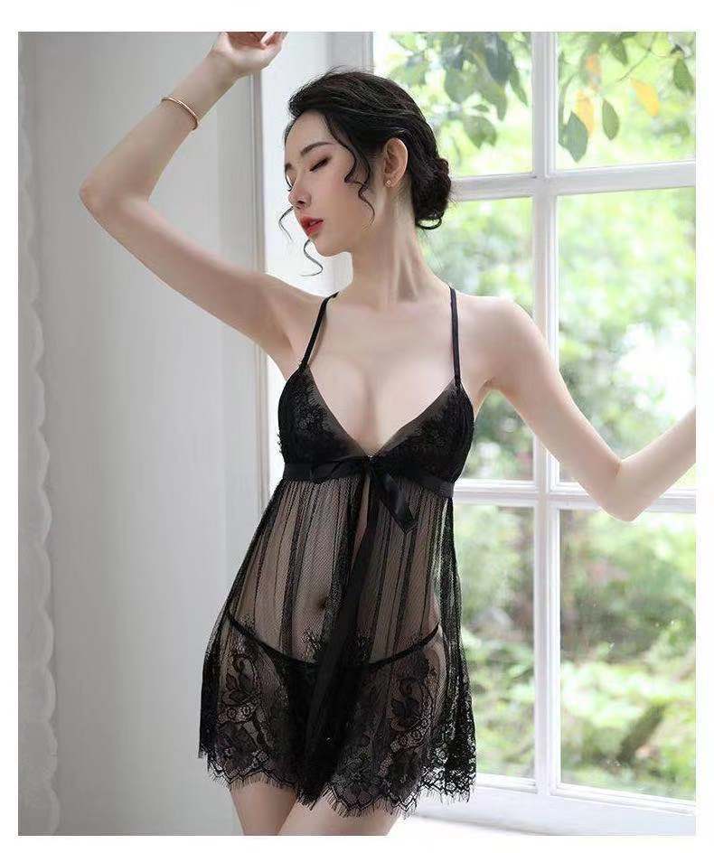 Sheer Lace Slit Nightdress