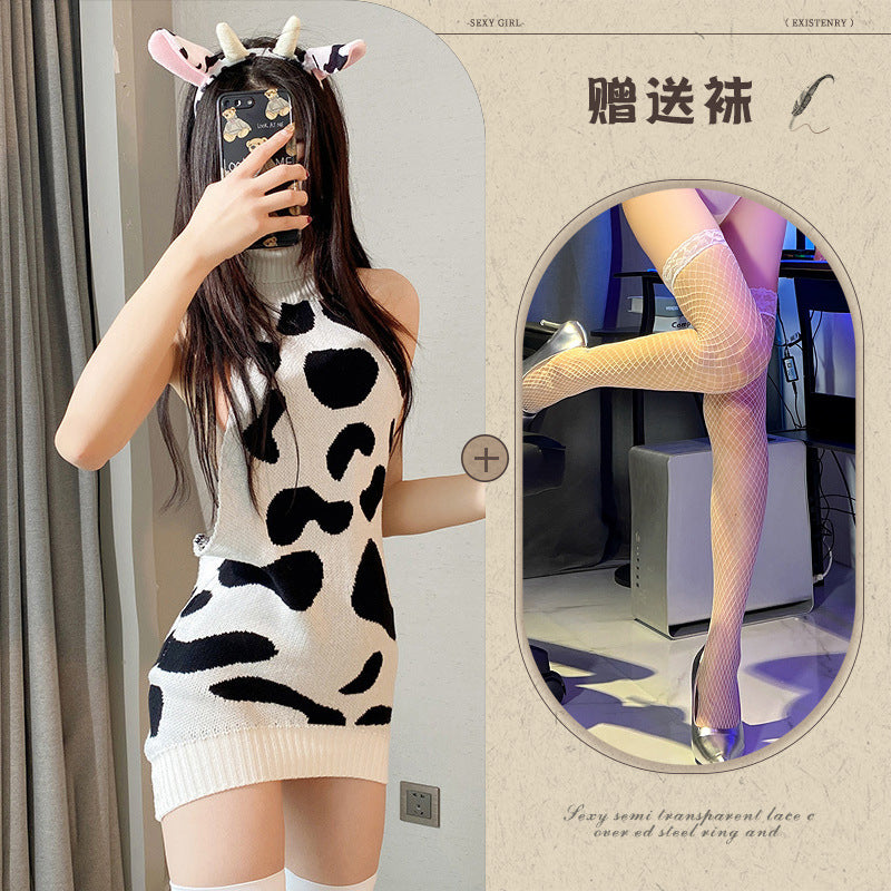 Cow Print Sweater Dress