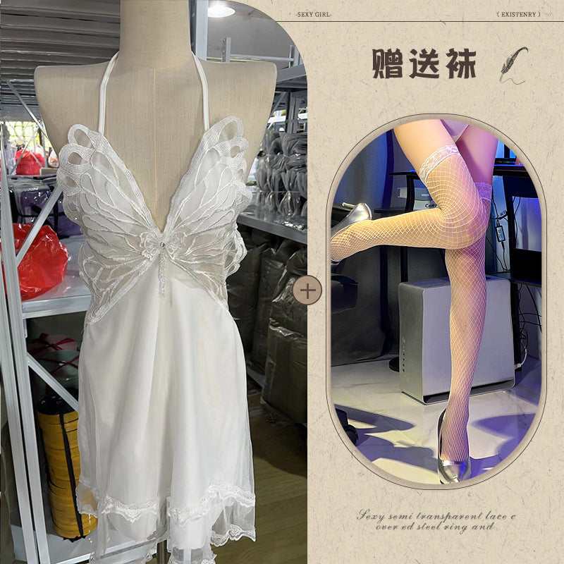 Sheer Satin Nightgown with Lace Cover