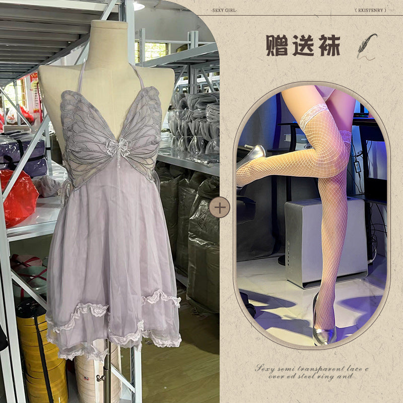 Sheer Satin Nightgown with Lace Cover