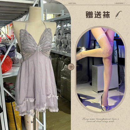 Sheer Satin Nightgown with Lace Cover