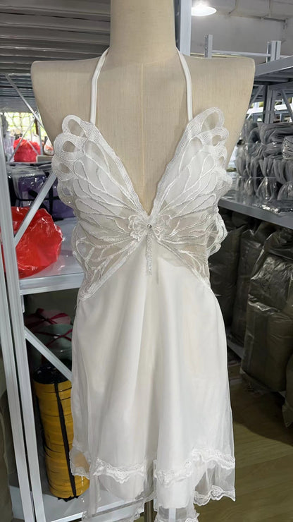 Sheer Satin Nightgown with Lace Cover