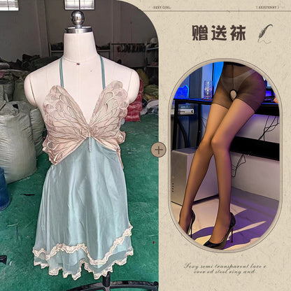 Sheer Satin Nightgown with Lace Cover