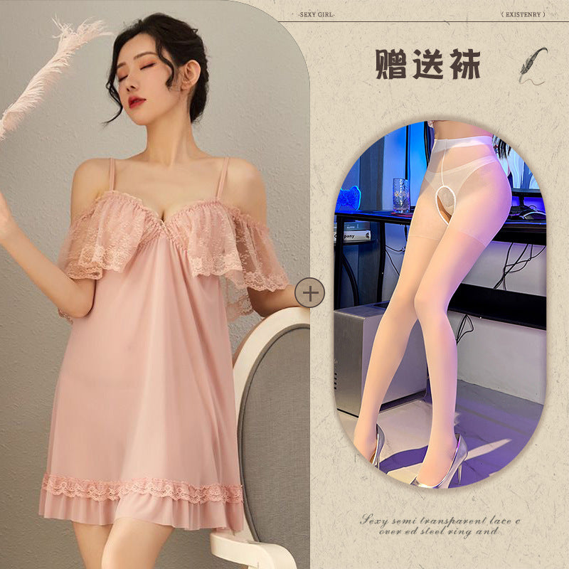 Sheer Chiffon Robe with Lace Trim