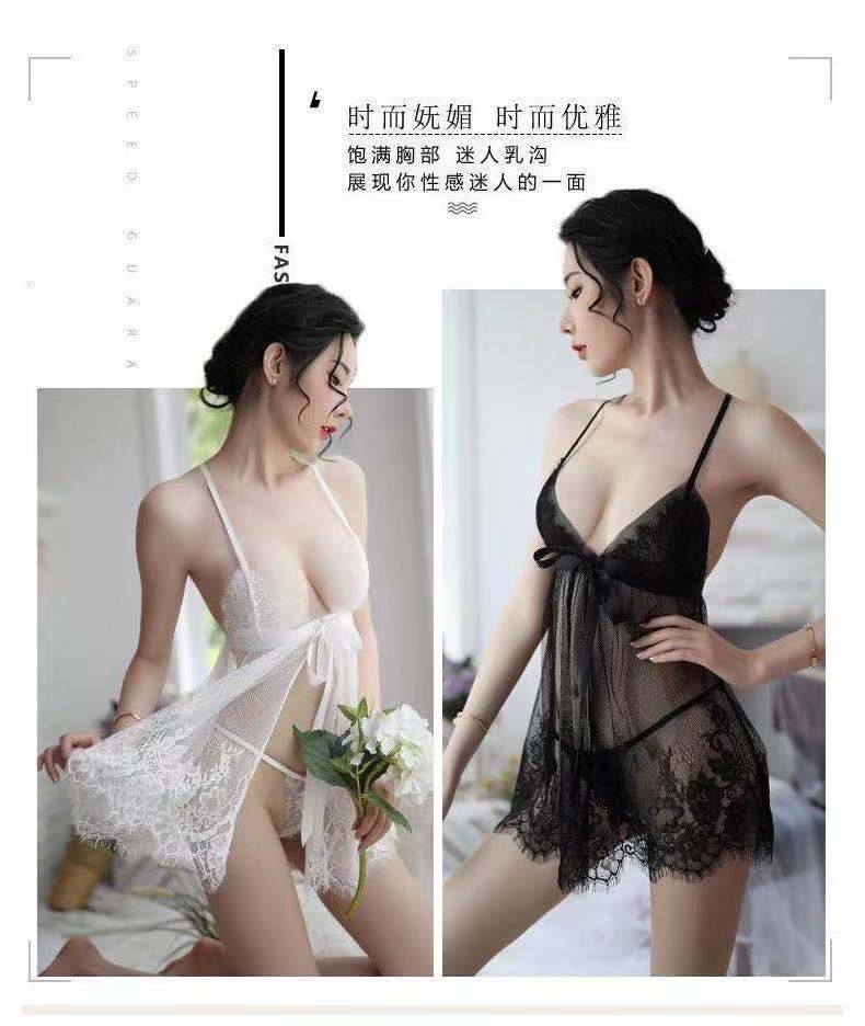 Sheer Lace Slit Nightdress