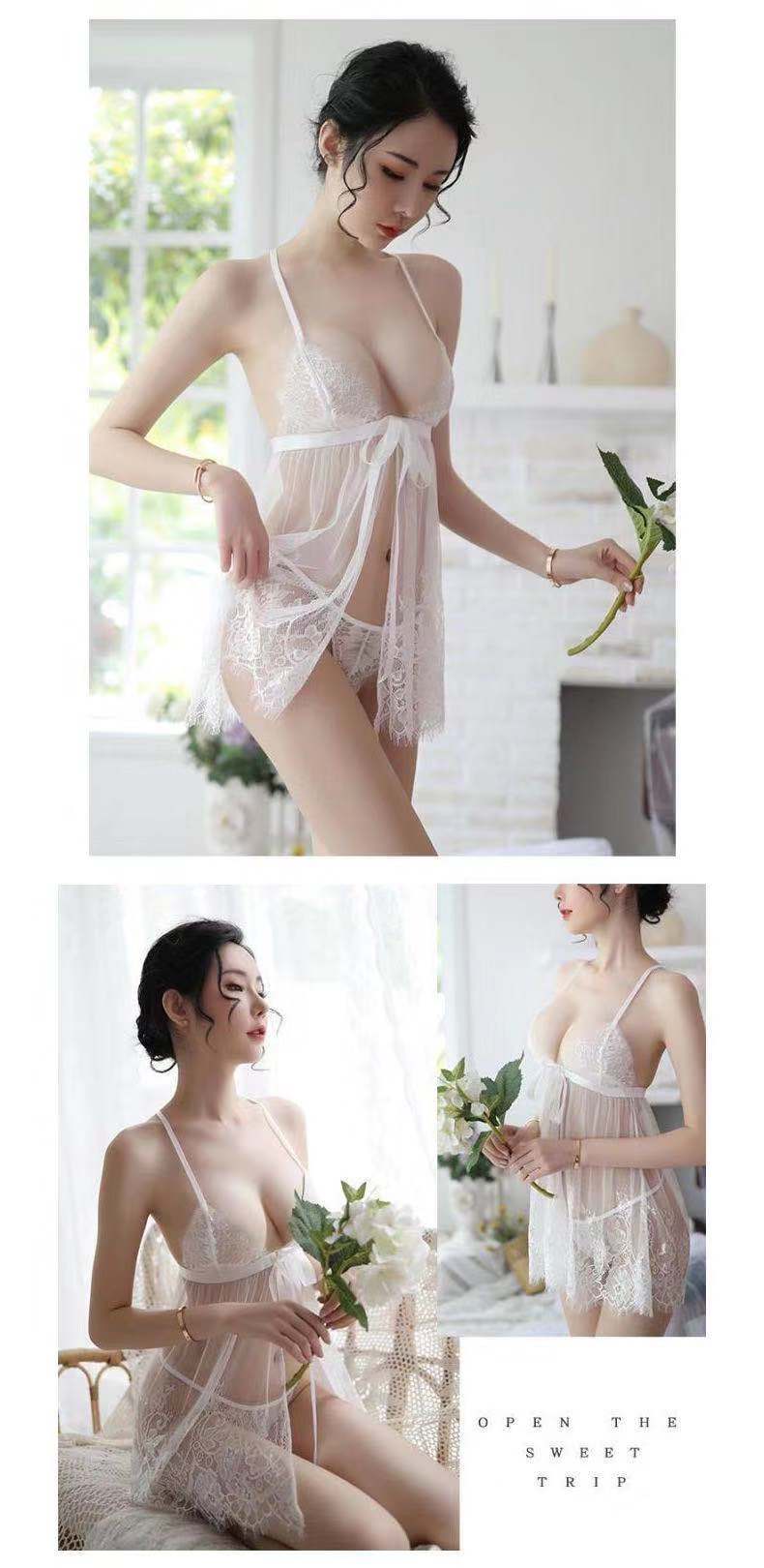 Sheer Lace Slit Nightdress