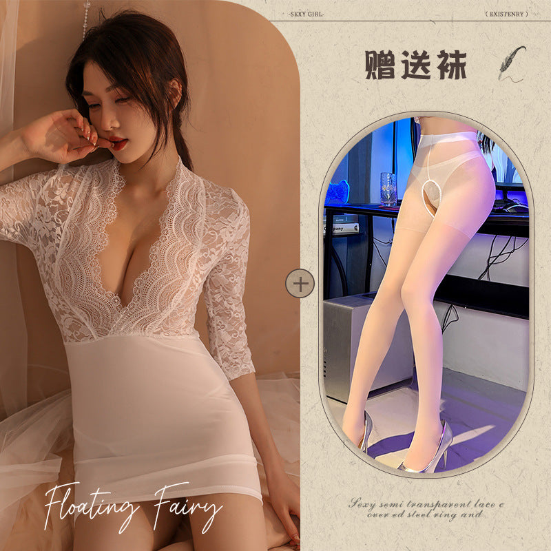 Sexy Lace Package Hip Skirt See-through Pajamas