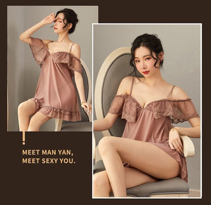 Sheer Chiffon Robe with Lace Trim