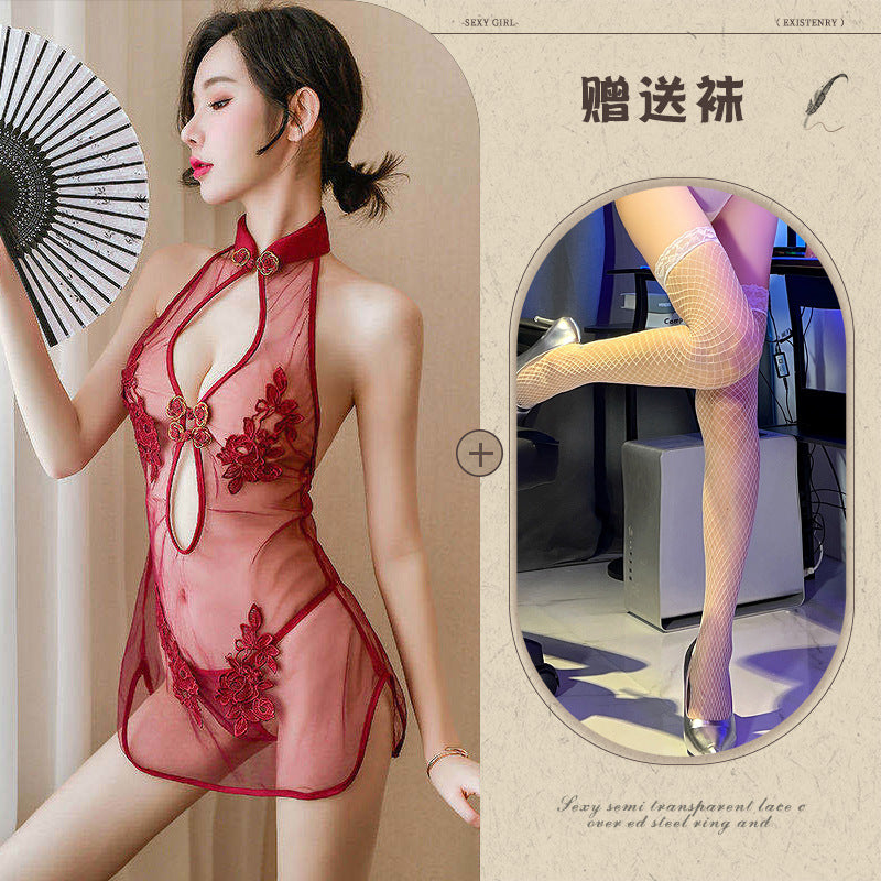 Sexy Lace Mesh Classical Embroidered Cheongsam