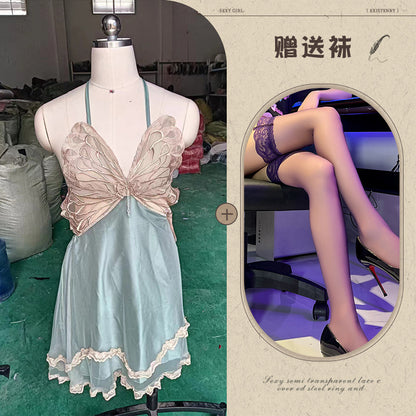 Sheer Satin Nightgown with Lace Cover