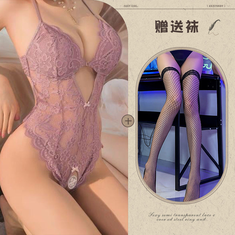 Sexy Lace Open Jumpsuit See-through Pajamas