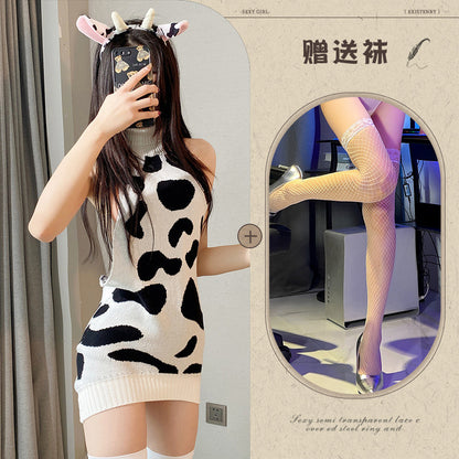 Cow Print Sweater Dress