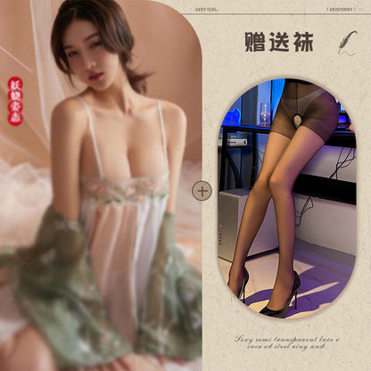 Black Slit Silk Nightdress 