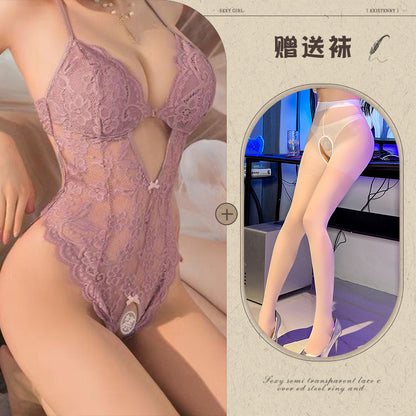 Sexy Lace Open Jumpsuit See-through Pajamas