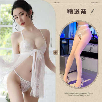 Sheer Lace Slit Nightdress