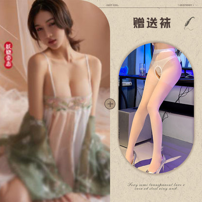 Black Slit Silk Nightdress 
