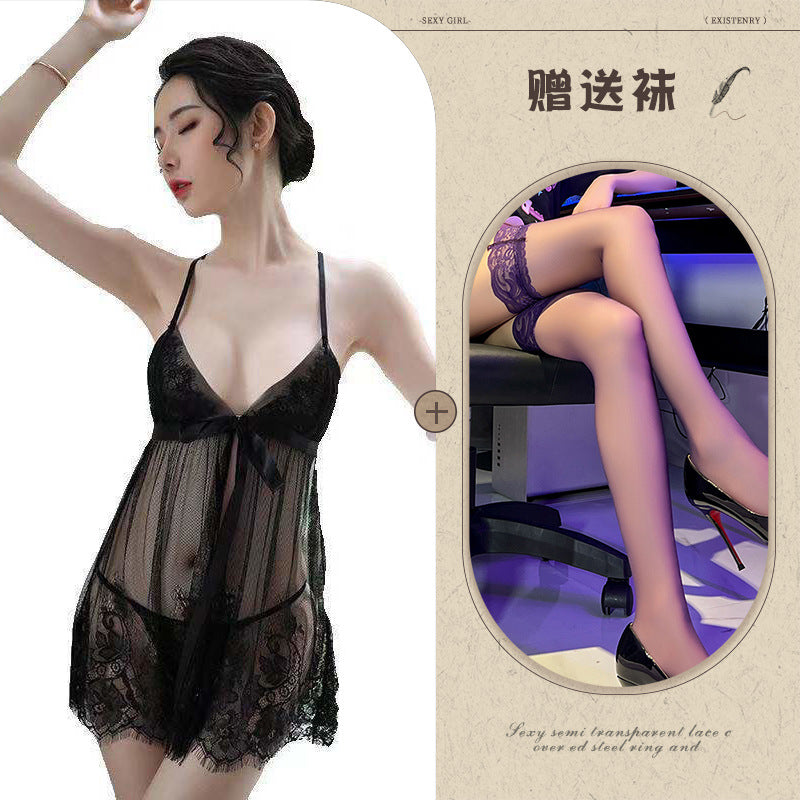 Sheer Lace Slit Nightdress