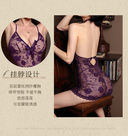 Deep V Lace Tie-Neck Gown