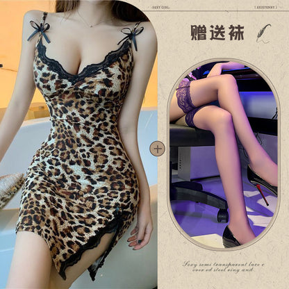 Leopard Print Nightdress Passionate Lace Flirting Set