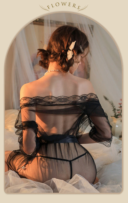 Sheer Robe with Lace