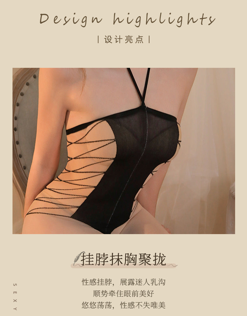 Open-Crotch Sexy Bodystocking & Garter Set