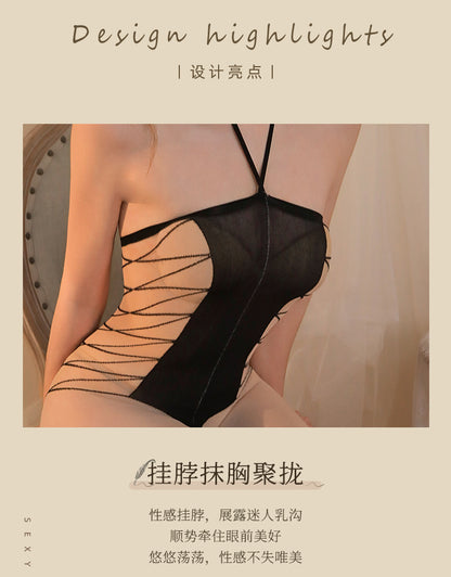 Open-Crotch Sexy Bodystocking & Garter Set