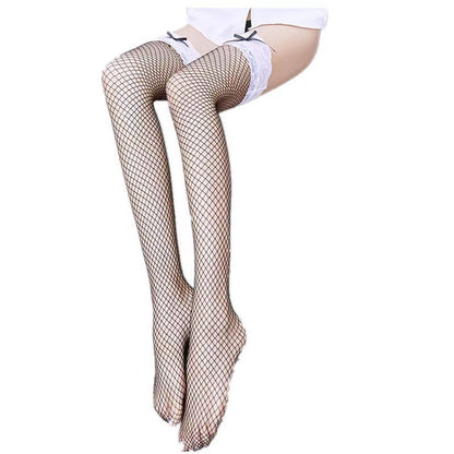 Lace Trim Thigh-High Fishnet Stockings