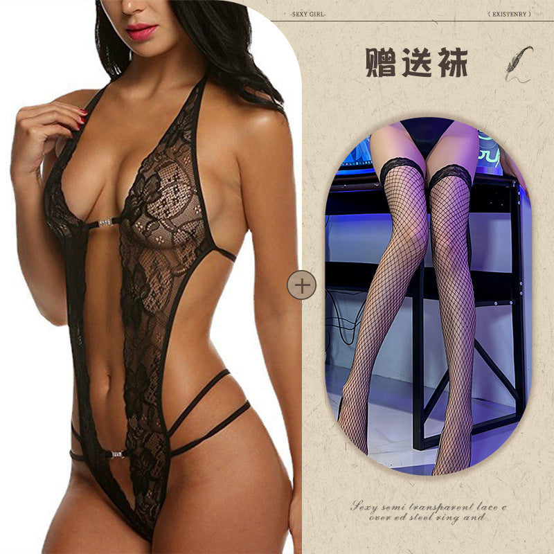 Sheer Backless Lace Teddy