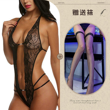 Sheer Backless Lace Teddy