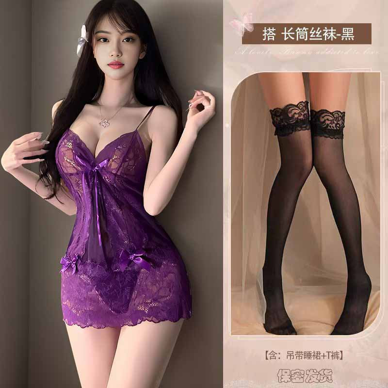 Sexy Deep V Sexy Lingerie See-through Seduction Nightdress