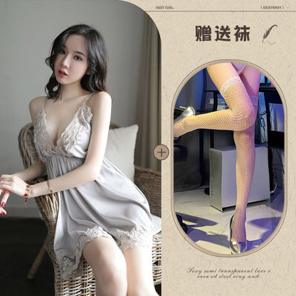 Embroidered Lace Chemise Set